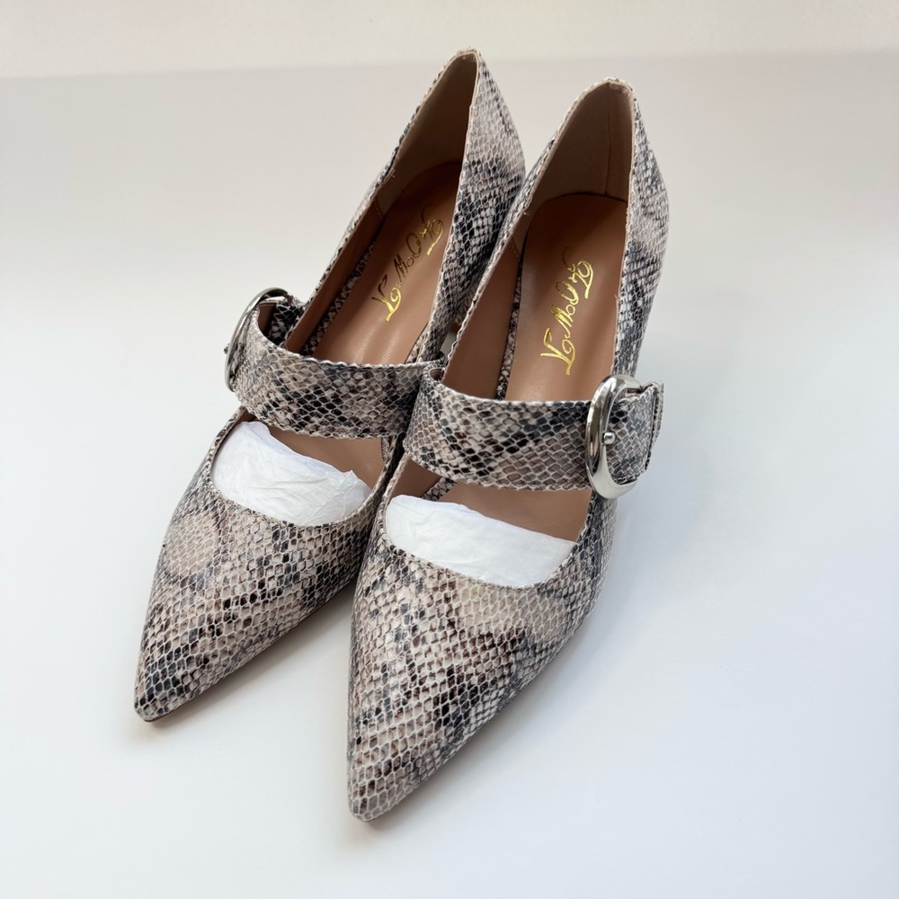 Size 8 Heel Women Embossed Pointed Toe Mid Chunky Heel Pumps Slip On FOWT